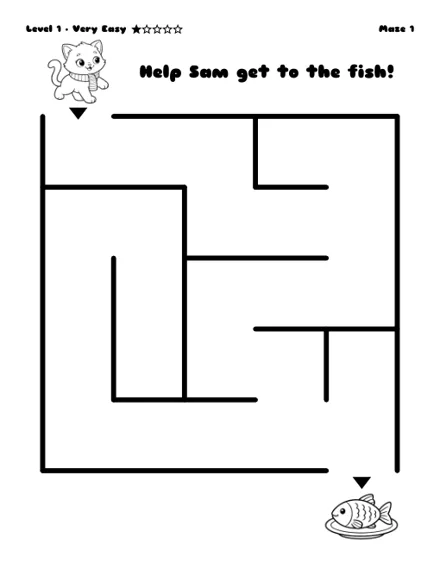 Help Sam get to the fish - free printable maze, very easy level