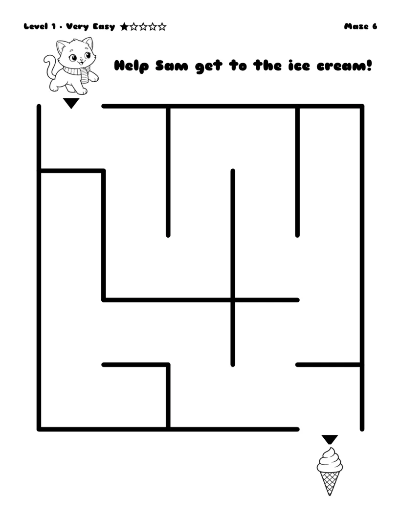 Help Sam get to the ice cream - free printable maze, very easy level