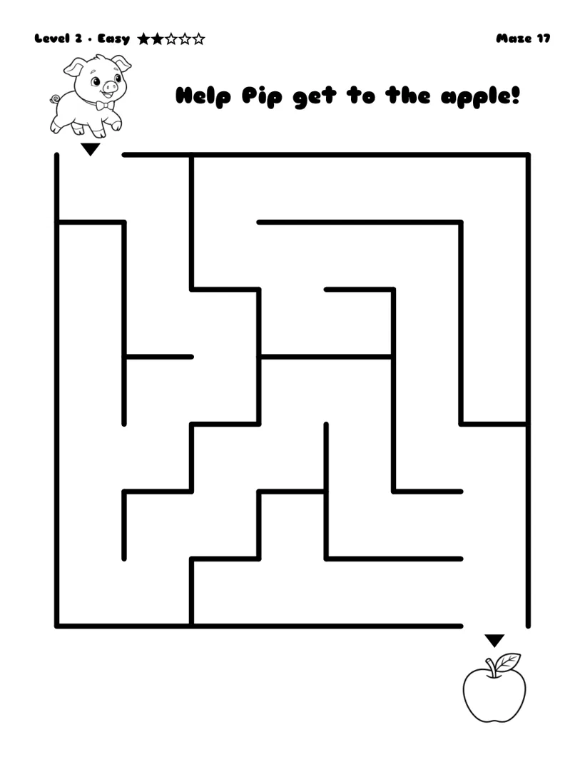 Help Pip get to the apple - free printable maze, easy level