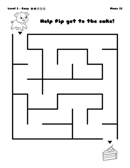 Help Pip get to the cake - free printable maze, easy level