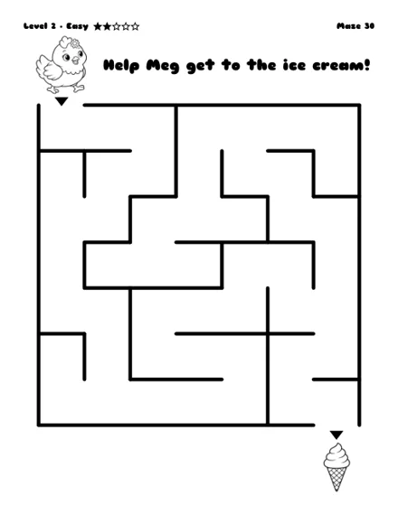 Help Meg get to the ice cream - free printable maze, easy level