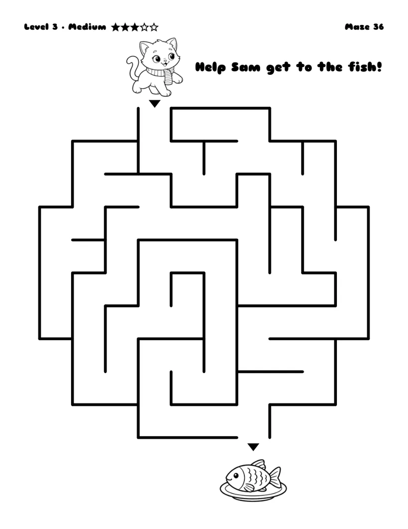 Help Sam get to the fish - free printable maze, medium level