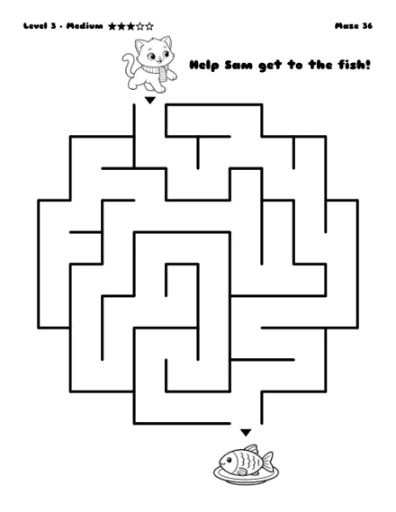 Help Sam get to the fish - free printable maze, medium level