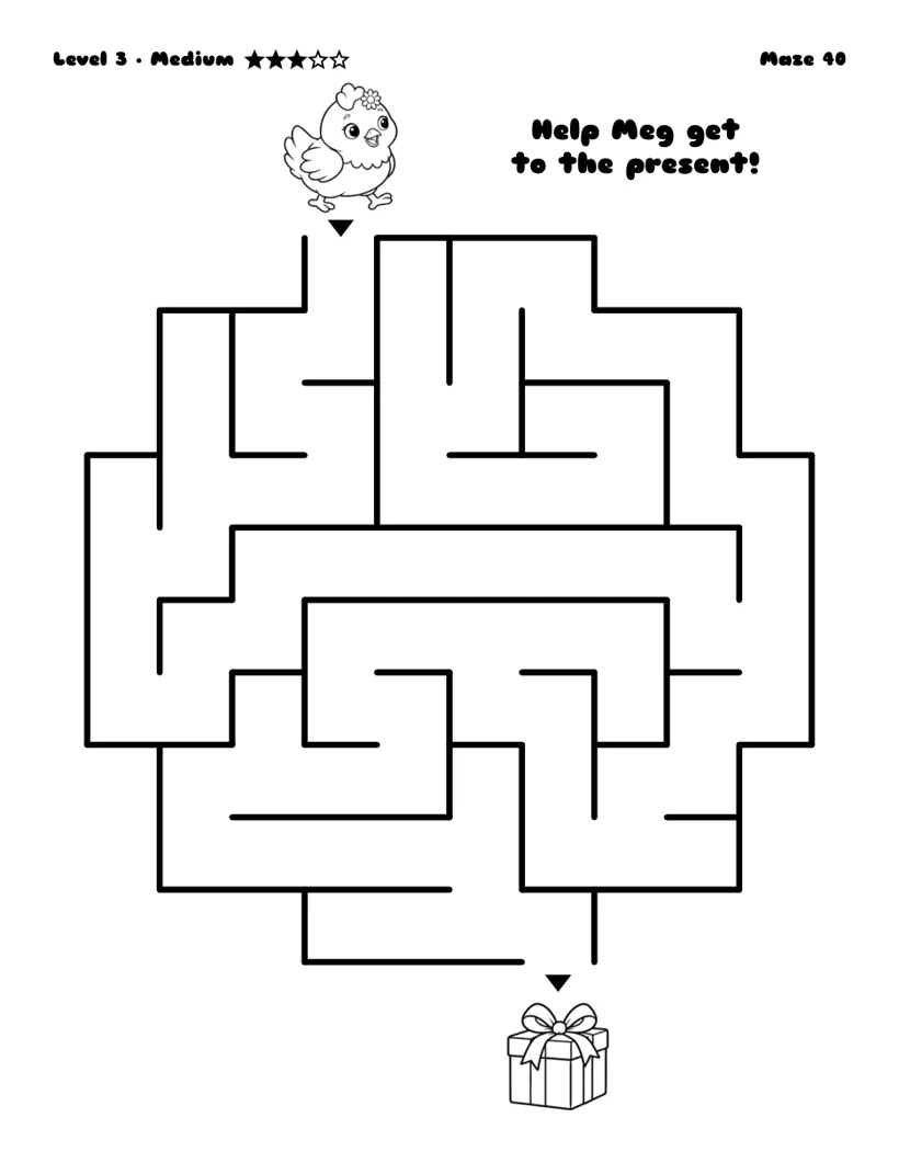 Help Meg get to the present - free printable maze, medium level