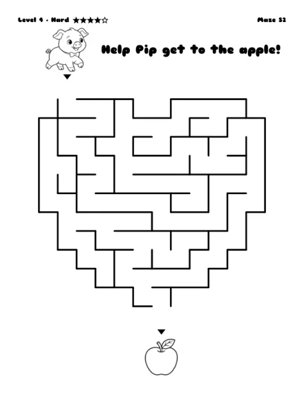 Help Pip get to the apple - free printable maze, hard level