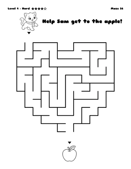 Help Sam get to the apple - free printable maze, hard level