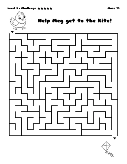 Help Meg get to the kite - free printable maze, challenge level
