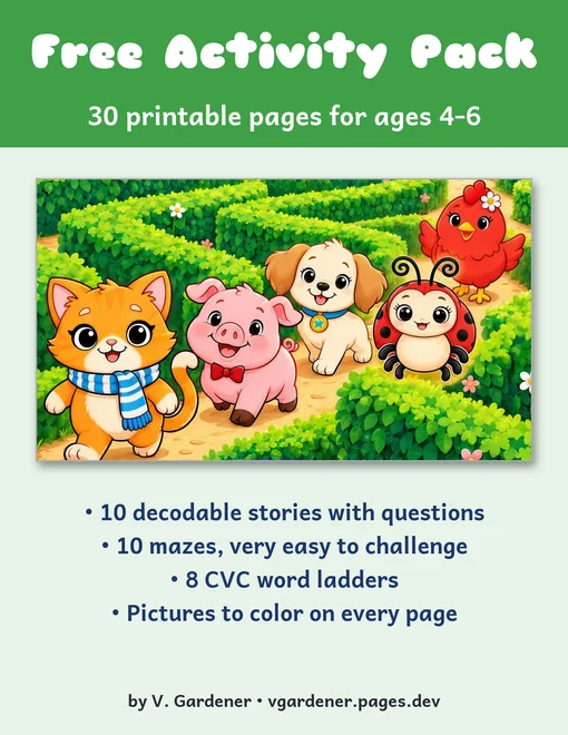 Free 30-page activity pack for kids ages 4-6