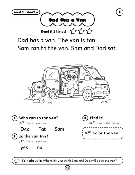 Dad Has a Van - free decodable story, short a
