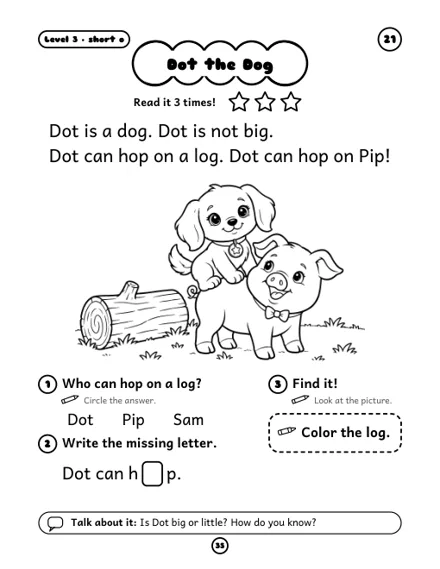 Dot the Dog - free decodable story, short o