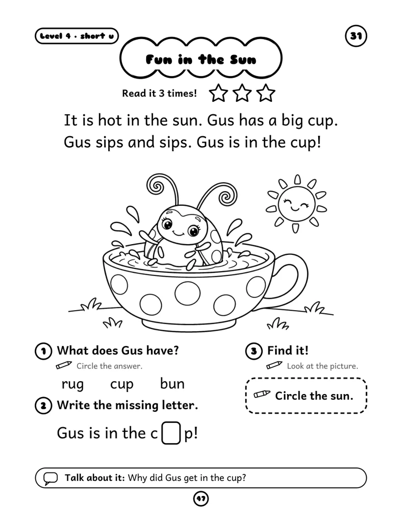 Fun in the Sun - free decodable story, short u