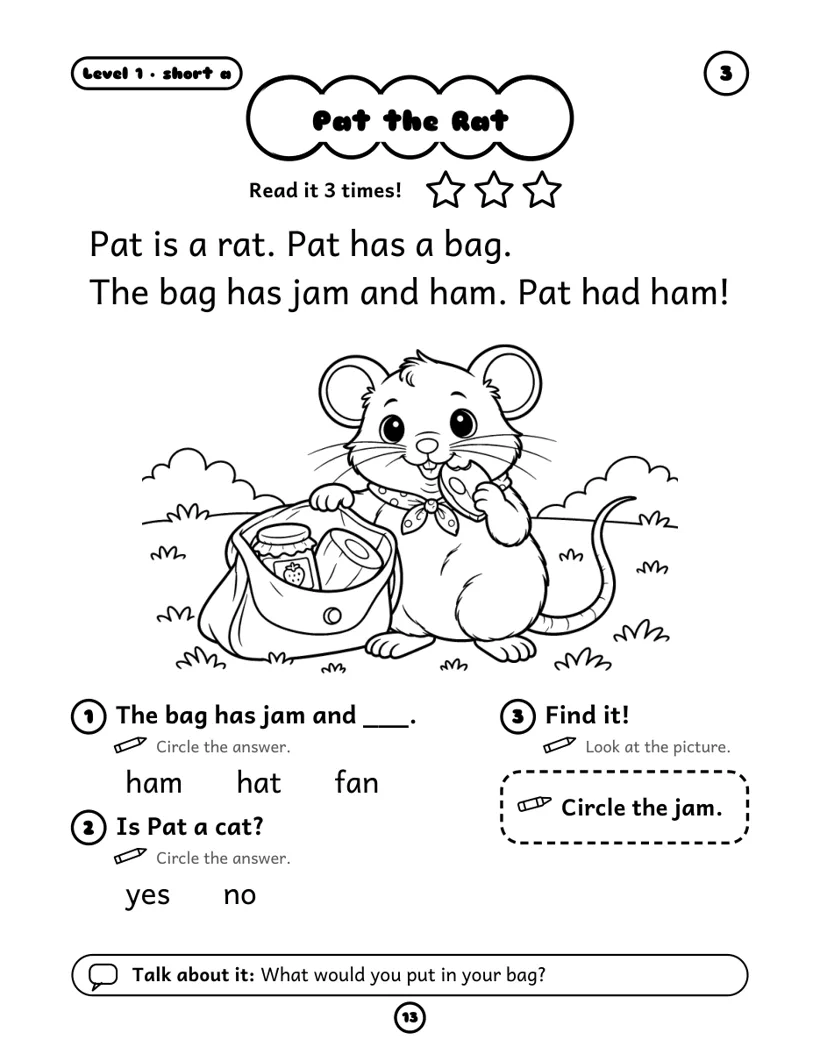 Pat the Rat - free decodable story, short a