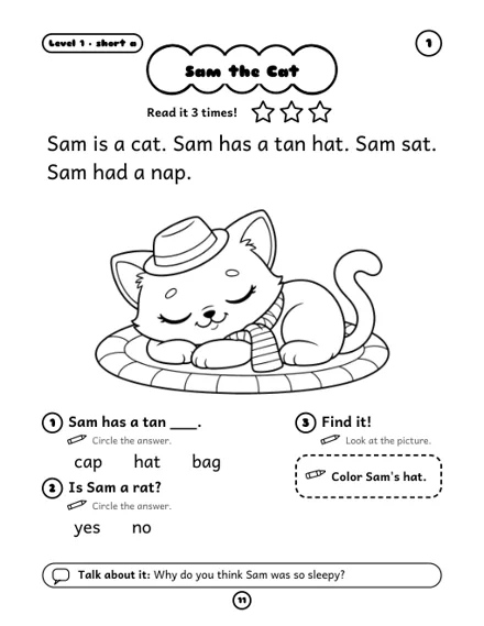 Free decodable story for kindergarten