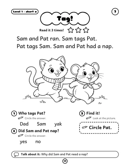 Tag! - free decodable story, short a